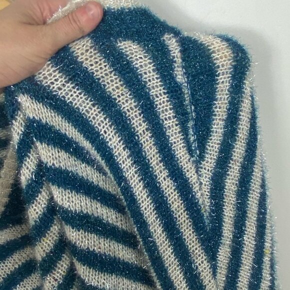 Nordstrom‎ Pima Tinsel Striped Sweater Blue Size Medium Blue White Glitter Bling - Picture 9 of 12